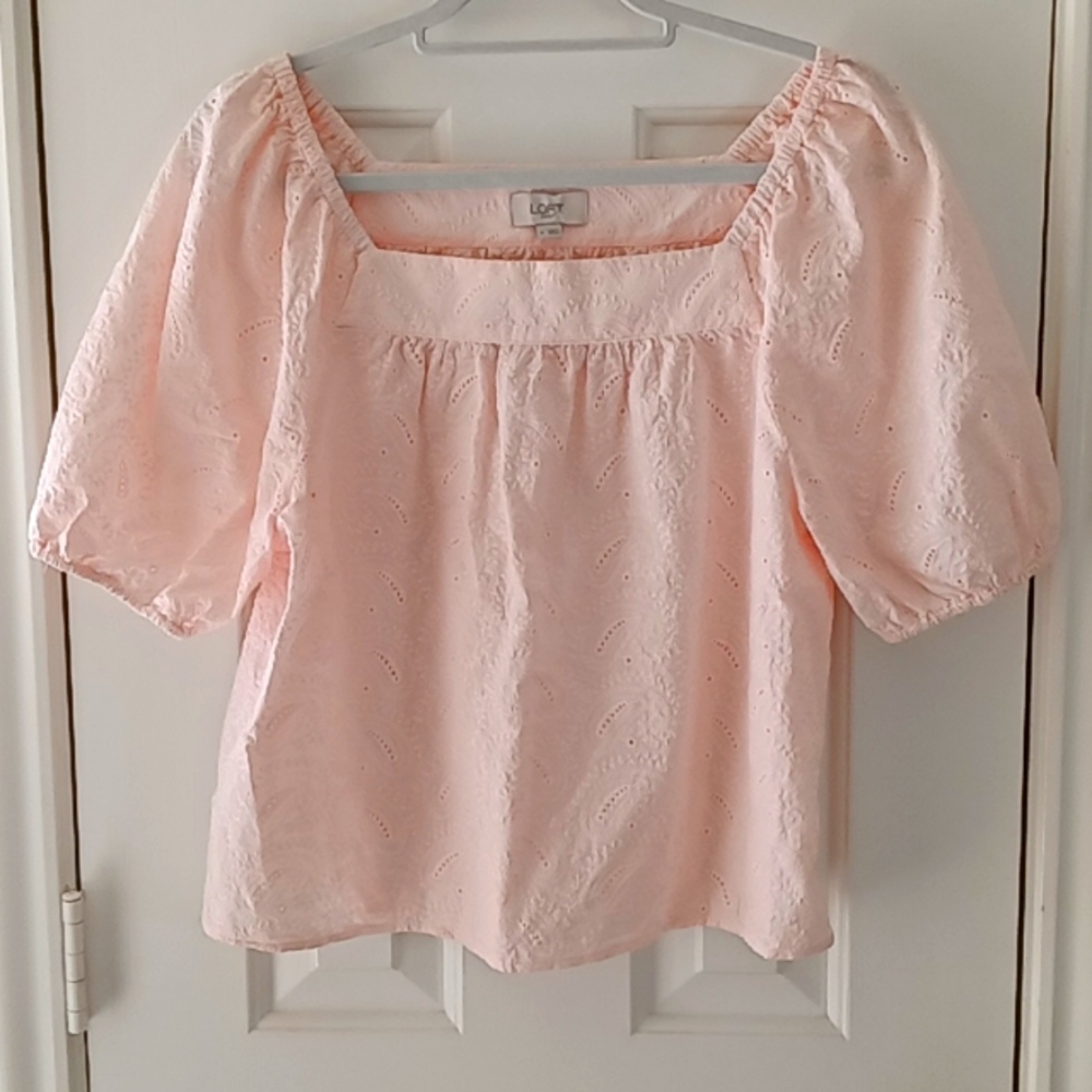 Loft Blush Pink Square Neck Top Sz M